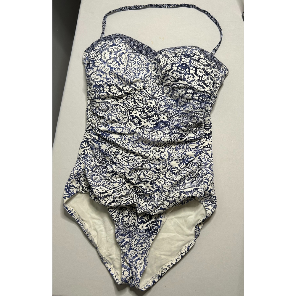 Tommy Bahama Blue Floral Print Bandeau One Piece Swimsuit Bathing Size 4